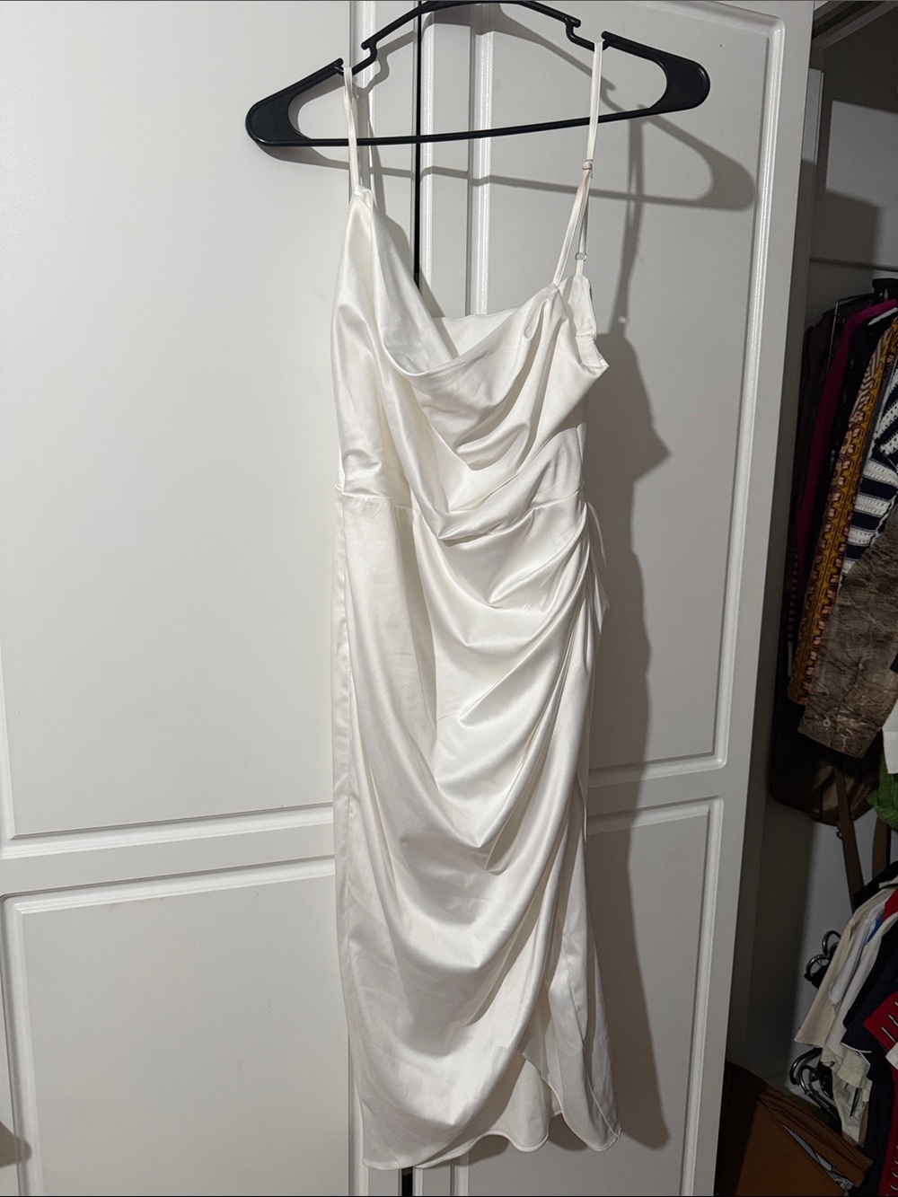 Elegant White Satin Cowl Neck Slip Dress